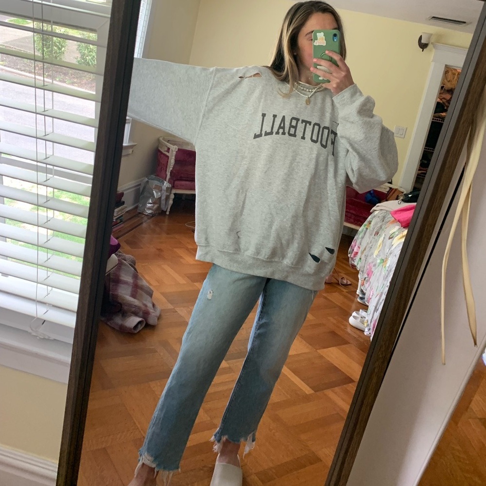 Oversized distressed crew neck